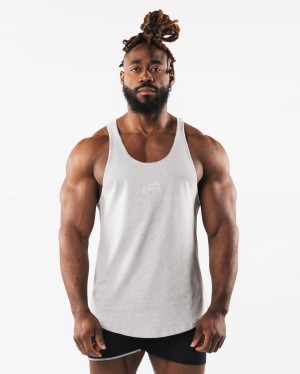 Heather Grey Alphalete Wolf Head Raw Cut Tank Men's Tanks | 5961723-YZ