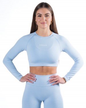 Ice Blue Alphalete Amplify LS Crop Women's Long Sleeve | 7163590-SR