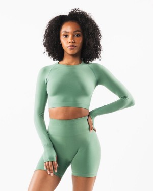 Jade Alphalete Stratus LS Crop Women's Long Sleeve | 5978160-DR