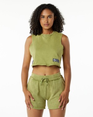 Jade Green Alphalete Very Terry Crop Cutoff Women's Tank Top | 6783920-TN