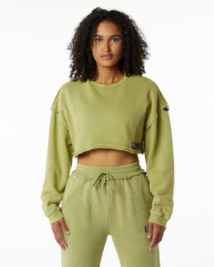 Jade Green Alphalete Very Terry Crop Pullover Women's Jackets | 9246387-MS