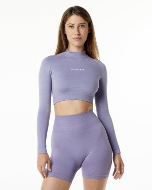 Lavender Alphalete Ozone High Neck LS Crop Women's Long Sleeve | 6837549-BO