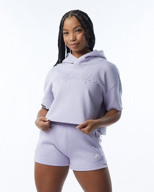 Lilac Alphalete ELMTS Half Sleeve Hoodie Women's Hoodie | 1876032-TK