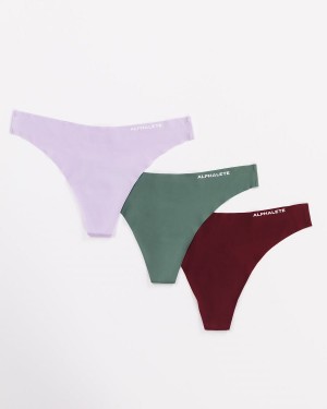 Lilac / Sangria / Jade Alphalete Seamless Thong 3pk Women's Underwear | 1437628-IS