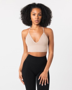 Linen Alphalete Seamless Ribbed Bra Women's Sports Bra | 8026495-UD