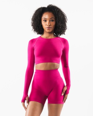 Magenta Alphalete Stratus LS Crop Women's Long Sleeve | 6845329-JK