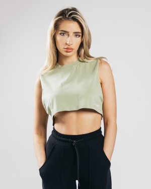 Matcha Alphalete Heavy Cotton Cropped Cutoff Women's Tank Top | 2846309-BE