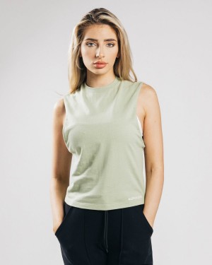 Matcha Alphalete Heavy Cotton Cutoff Women's Tank Top | 8539160-KS