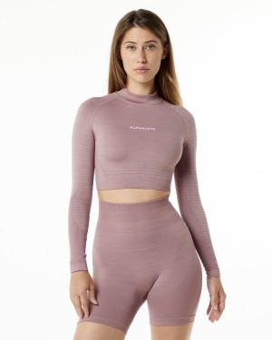 Mauve Alphalete Ozone High Neck LS Crop Women's Long Sleeve | 4071859-MA