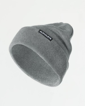 Medium Grey Alphalete Essential Foldover Beanie Women's Accessories | 3256809-IK