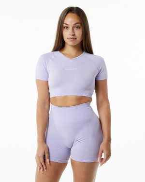 Misty Lilac Alphalete Amplify V-Neck Crop Top Women's Shirts | 9752140-KP