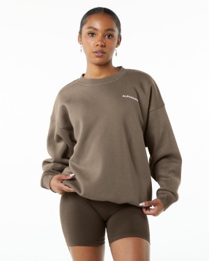 Mocha Alphalete Classic Crew Women's Jackets | 2096384-QI