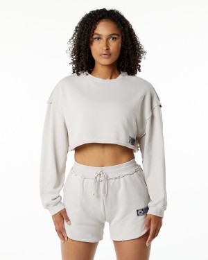 Moonstone Alphalete Very Terry Crop Pullover Women's Jackets | 4738950-CB