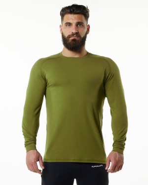 Moss Green Alphalete Evo Epaulette Tee Men's Shirts | 7285413-KM