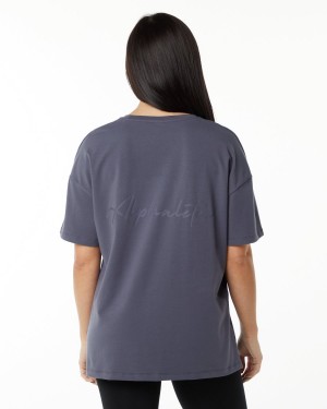 Muted Purple Alphalete Signature Oversized Tee Women's Shirts | 0912748-WX