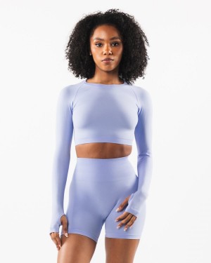 Mystic Blue Alphalete Stratus LS Crop Women's Long Sleeve | 3180972-XY