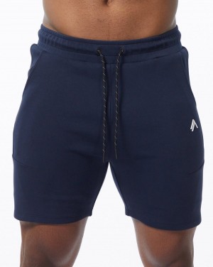 Navy Alphalete ELMTS Athletic Short 6" Men's Shorts | 5091348-UO