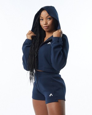 Navy Alphalete ELMTS Full-Zip Crop Jacket Women's Jackets | 7912583-ZK