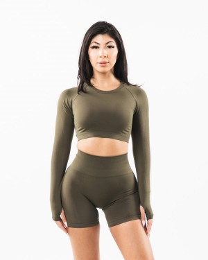 Oak Alphalete Stratus LS Crop Women's Long Sleeve | 4037952-GU