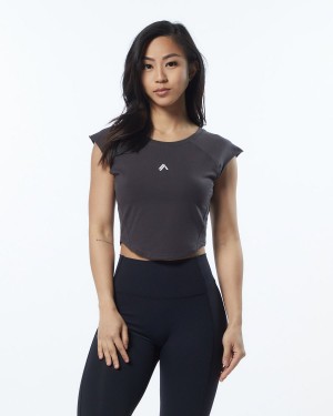 Obscure Grey Alphalete Velocity Crop Tee Women's Shirts | 7624591-SN