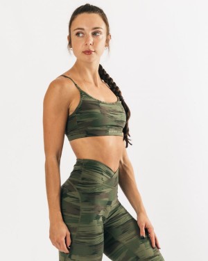 Olive Canvas Camo Alphalete Surface Limitless Bra Women's Sports Bra | 5689014-ET