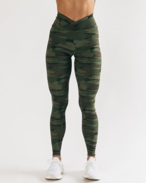 Olive Canvas Camo Alphalete Surface Power Legging Women's Leggings | 2580763-HJ