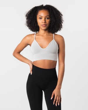 Oyster Grey Alphalete Seamless Ribbed Bra Women's Sports Bra | 0685729-JT