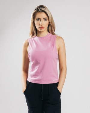 Pastel Pink Alphalete Heavy Cotton Cutoff Women's Tank Top | 1570946-MT