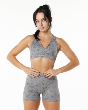 Pebble Print Stone Grey Alphalete Surface Wrap Bra Women's Sports Bra | 3985764-OS