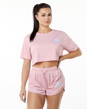 Pink Alphalete Varsity Crop Women's Shirts | 2316945-OX