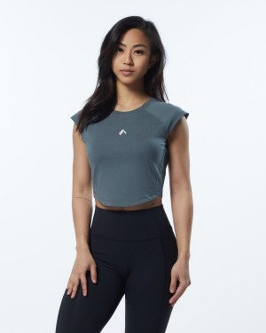 Porcelain Grey Alphalete Velocity Crop Tee Women's Shirts | 6120437-ZB