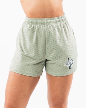 Sage Alphalete Signature Mesh Short 4" Women's Shorts | 7814639-DS