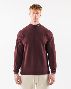 Sangria Alphalete Brushed Core Mock Neck LS Men's Shirts | 4957016-GZ