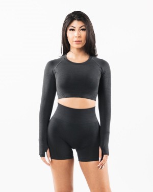 Shadow Alphalete Stratus LS Crop Women's Long Sleeve | 1983604-RF