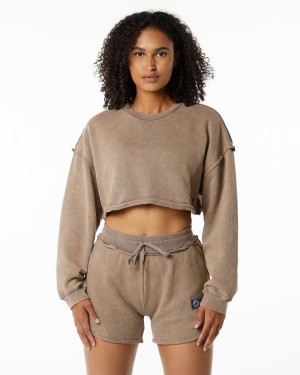 Smokey Quartz Alphalete Very Terry Crop Pullover Women's Jackets | 8312054-CQ