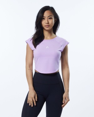 Static Lavender Alphalete Velocity Crop Tee Women's Shirts | 0138246-ZS