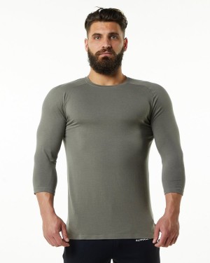 Stone Grey Alphalete Evo 3/4 Sleeve Tee Men's Shirts | 9564813-WX