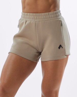 Tan Alphalete ELMTS Athletic Short 3.5" Women's Shorts | 6307251-ZJ