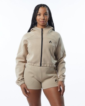 Tan Alphalete ELMTS Full-Zip Crop Jacket Women's Jackets | 8139025-MK