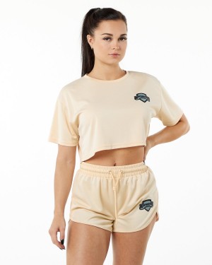 Tan Alphalete Varsity Crop Women's Shirts | 4681073-AU