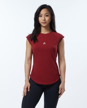 Tartan Red Alphalete Velocity Tee Women's Shirts | 6074821-QA