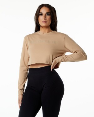 Taupe Alphalete Core LS Crop Women's Long Sleeve | 4531726-EY