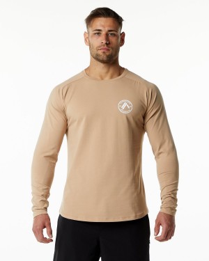 Taupe Alphalete Dynasty LS Tee Men's Shirts | 9680132-UE