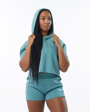 Teal Alphalete ELMTS Half Sleeve Hoodie Women's Hoodie | 5641293-RK