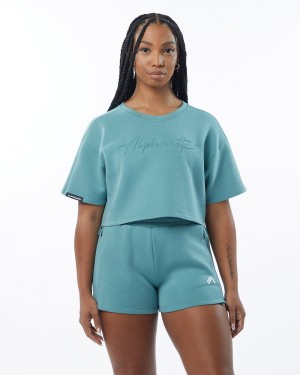 Teal Alphalete ELMTS Half Sleeve Pullover Women's Jackets | 1035876-FM