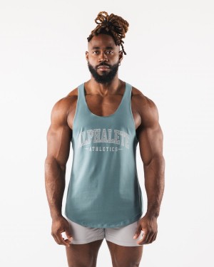 Turquoise Alphalete Paisley Print Raw Cut Tank Men's Tanks | 0364825-CV