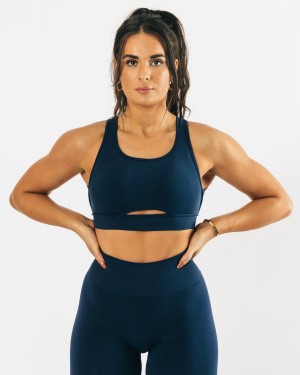 Tuxedo Blue Alphalete Trinity Bra Women's Sports Bra | 5297814-BY