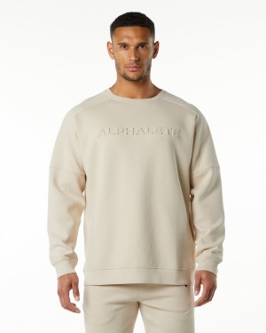 Vanilla Alphalete ELMTS Crewneck Sweater Men's Jackets | 8467329-BW