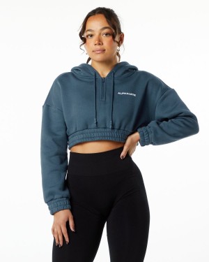 Whale Blue Alphalete Classic Capital Crop Hoodie Women's Hoodie | 1597826-NT