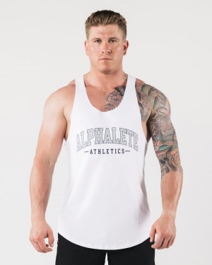 White Alphalete AA Raw Cut Tank Men's Tanks | 0561843-ON